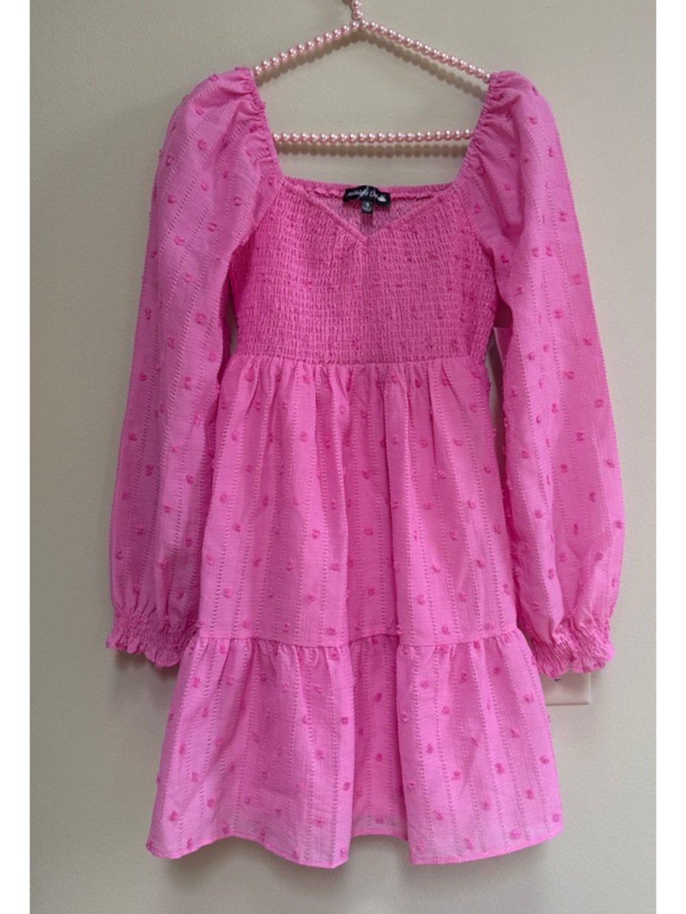 Bubble Gum Pink Smocked Waist Long Sleeve Dress